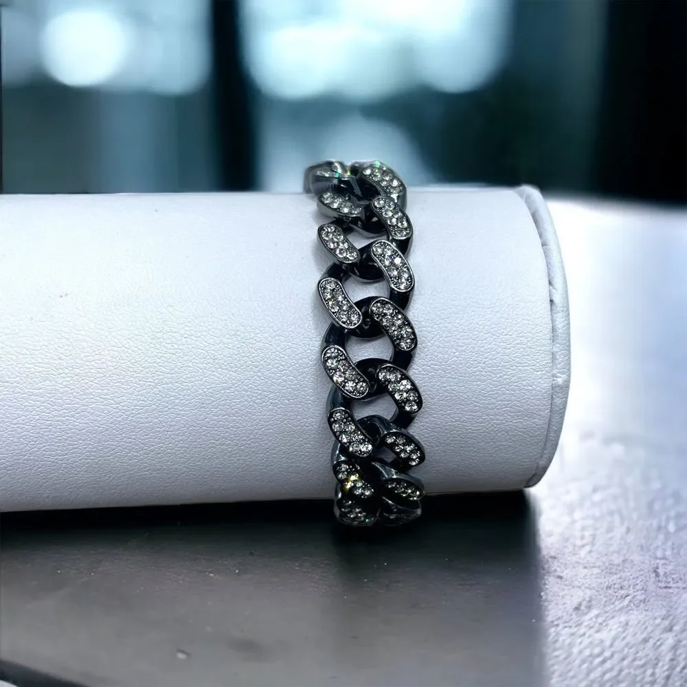 Rhinestones on Black l Bracelet l 8” l Chunky, Trendy l New